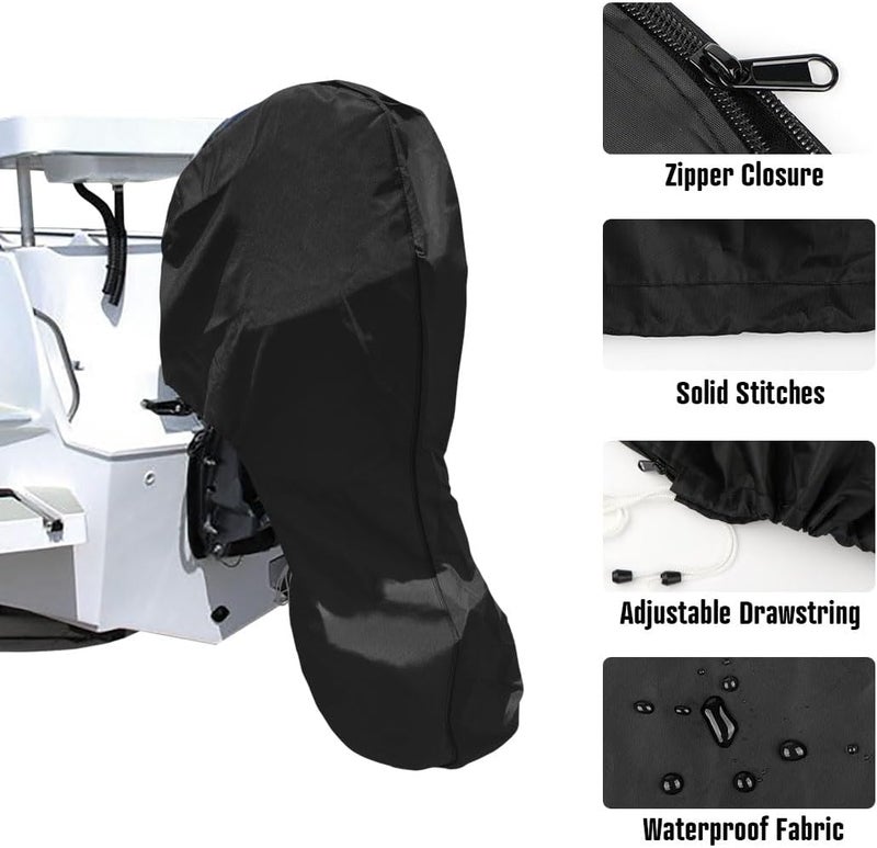 iCOVER Outboard Motor Covers, Trailerable Full Boat Engine Cover Waterproof Heavy Duty Oxford Fabric with Zipper, Fits 20-30HP Motors - Image 2